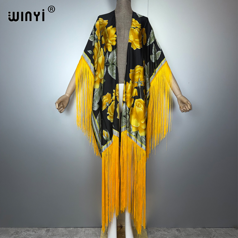 Cover Up Kaftan - WINYI Afrykańskie narzutki kimono z nadrukiem