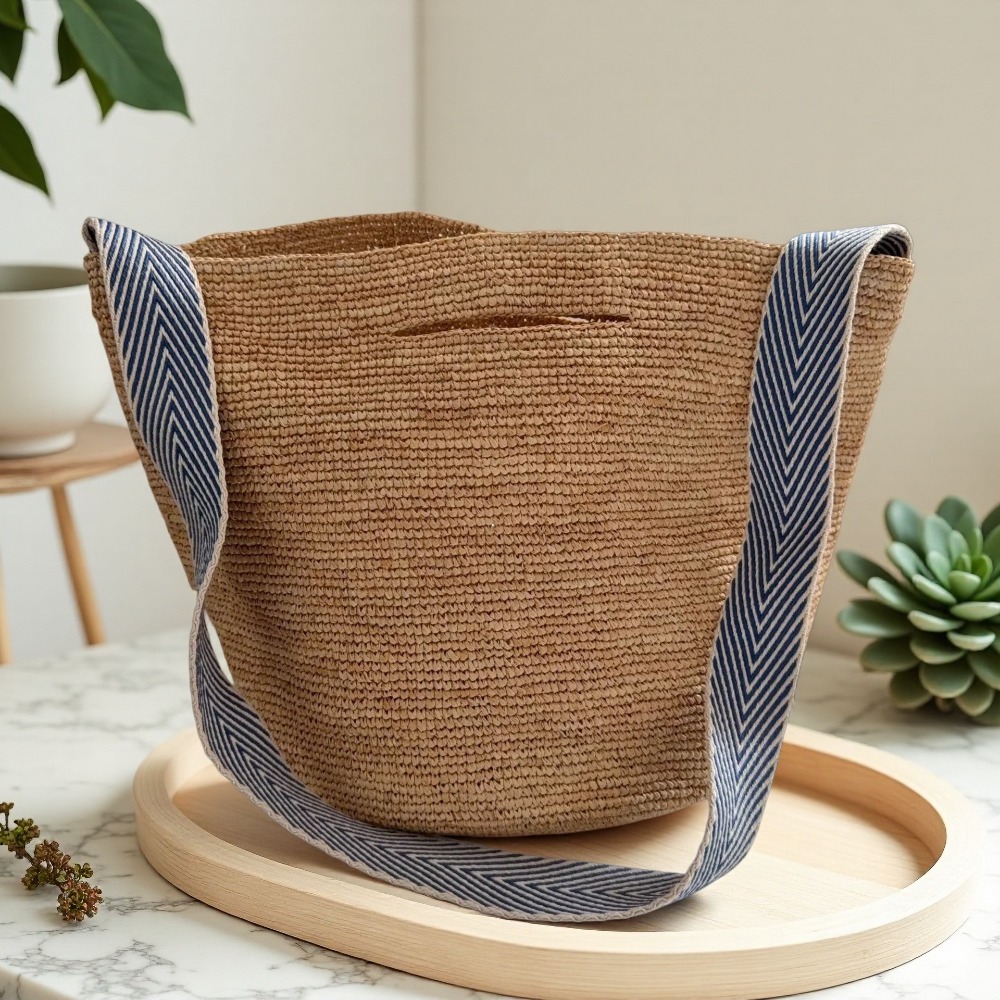 Crochet Bag Raffia - Nowa Tęczowa Torba Wiadro z Rafii,