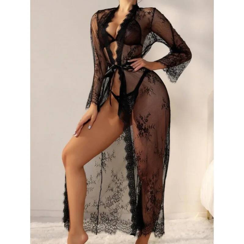 Czarna Koronkowa Przezroczysta – Kimono Sheer Floral recenzja i cena